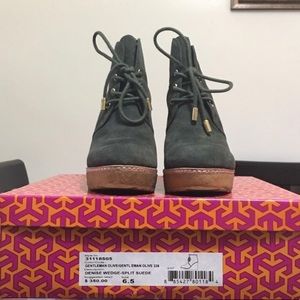 Tory Burch Suede Olive Wedges